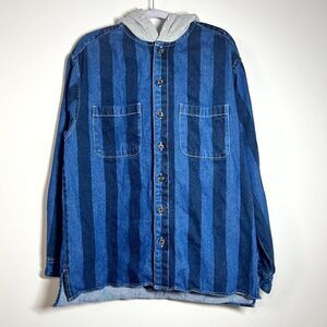 Urban Outfitters Small Womens Striped Hoodie Jean Jacket 100% Cotton